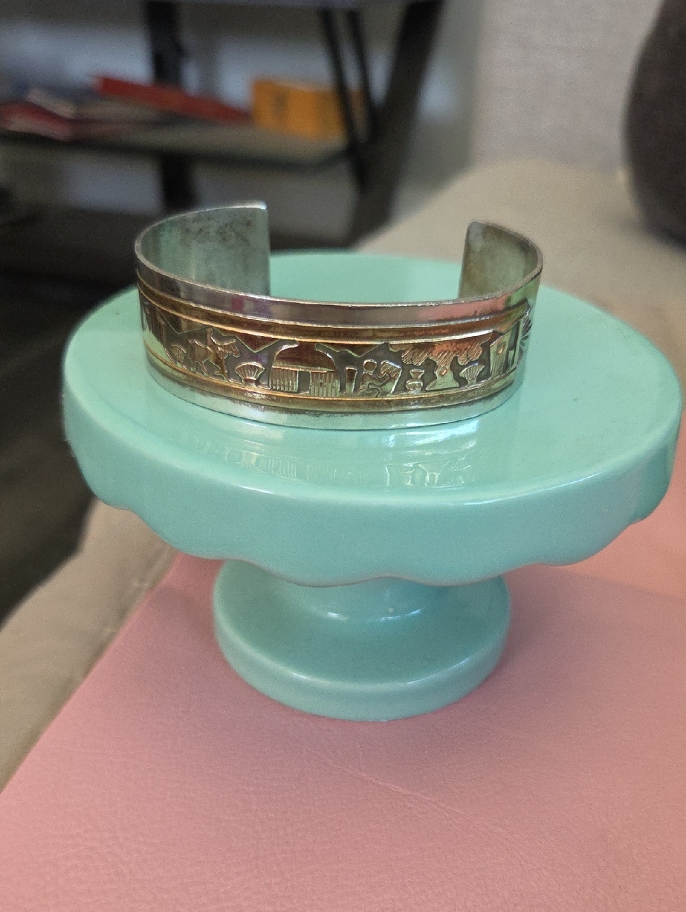 Navajo Storyteller Cuff. Sterling with 1/20 12 GF
